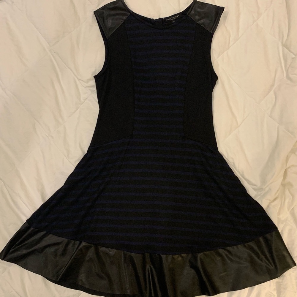 Black & Navy striped dress w/ faux leather detail